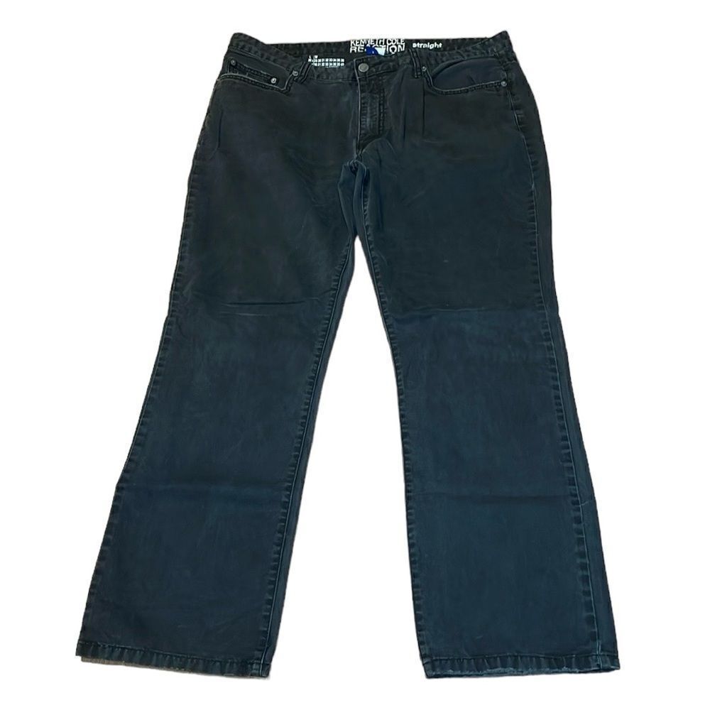 Y2K Kenneth Cole Reaction Black Jeans, straight, washed finish, embroidered, 36